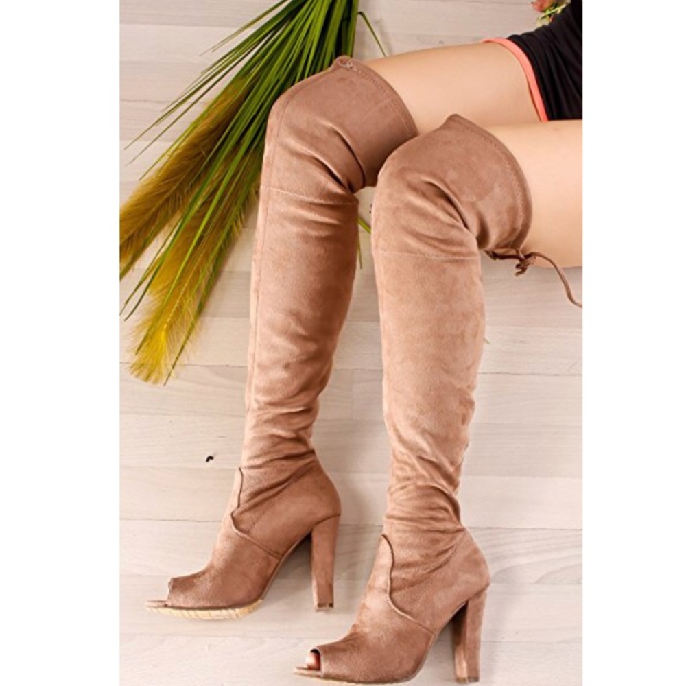 Over The Knee Drawstring Block Thigh High Boots - Picture 2 of 3